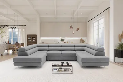 Produktbild von Ecksofa mit Schlaffunktion und Bettkasten PASTI U-Form, Couch, Eckcouch für Ihr Wohnzimmer, Hellgrau