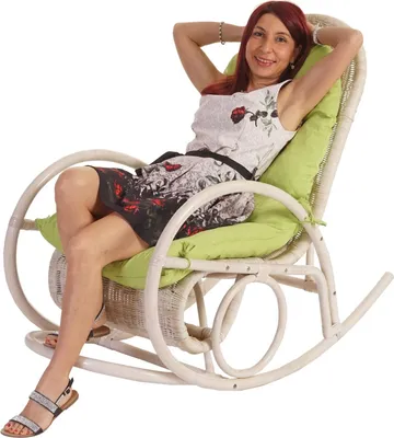 Immagine prodotto di Sedia a dondolo Esmeraldas, poltrona in rattan, cuscino bianco ~ verde