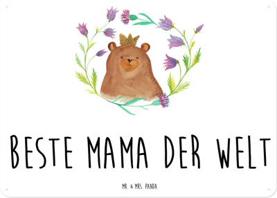 Produktbild von Mr. & Mrs. Panda tafel Bär Königin DIN A5 - Weiß - Geschenk, Mutter, Mom, Beste Mama, Teddy, Schild, Wandbild, Türschild, Blechtafel, Lieblingsmensch, Retro Blechschild