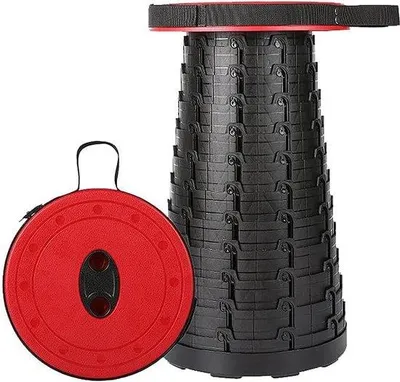 Produktbild von Famanu Klappstuhl Tragbar, Höhenverstellbar 6,5 bis 45 cm, bis 180 kg, Leichtgewicht für Innen und Außen (Rot)