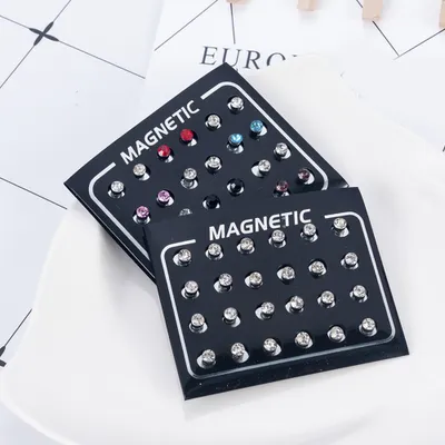 Produktbild von 12 Paare/Set Uni-Strass-eingelegte magnetische Ohrstecker ohne Piercing-Schmuck-Weiß,6mm