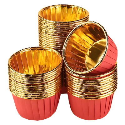 Produktbild von Muffinförmchen Rot Gold – 50 Stück – 50x40 mm – fettabweisend – stabil