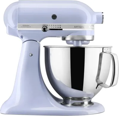 A lavender KitchenAid Artisan stand mixer is shown against a white background.