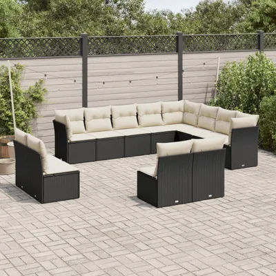 Produktbild von Design 12-tlg. Garten-Sofagarnitur mit Kissen Schwarz Poly Rattan, Gartenmöbel-Sets 2024 Neu
