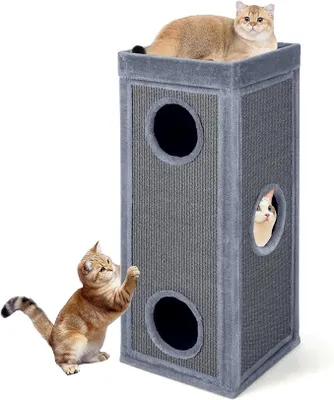 Imagen del producto de Árbol rascador de 4 niveles para gatos, con rascador, 3 escondites y cojines, ideal para gatos de hasta 25 kg. Casa para gatos, mueble rascador, dimensiones: 40 x 40 x 99 cm, color gris oscuro