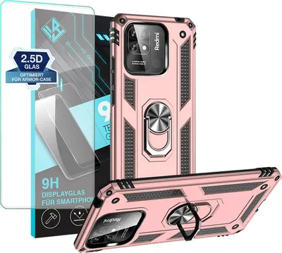 Produktbild von Armor Outdoor Handyhülle für Xiaomi Redmi 10C Handy Panzer Case Schutzhülle mit 9H Displayglas Displayschutz Farbe: Rosegold