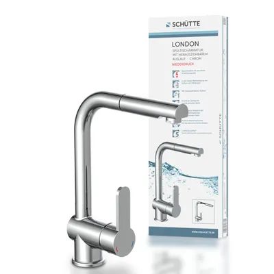 Produktbild von SCHÜTTE Küchenarmatur LONDON, Niederdruck Armatur Küche, Wasserhahn Küche ausziehbar, Mischbatterie Küche Chrom