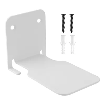 A white floating shelf and mounting hardware are displayed against a white background.