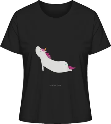 Produktbild von Mr. & Mrs. Panda Oberteil Damen Einhorn Yoga Größe S - Schwarz - Geschenk, T-Shirt, Baumwoll, Einhörner, Basic, Sport, Entspannung, Yogamatte, Unicorn, Shirt