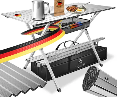 Produktbild von KESSER® Campingtisch Klapptisch faltbar 145x70cm bis 100kg mit Aluminium-Rahmen & Aufrollbare Tischplatte inkl. Tragetasche mit Trageband & Netztasche
