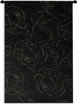 Produktbild von MuchoWow® Wandteppich Wandbehang Muster - Gold - Rosen - Linienkunst 60x90 cm Tapisserie Dekoration Wandtuch - Foto-Teppich - Abwaschbar