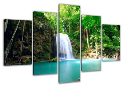 Produktbild von Visario Leinwandbild Wasserfall 160x80 cm – 5-teilig, Bild Wandbild Kunstdruck, aufhängfertig, Echtholzrahmen, Zackenaufhänger, Art. 5520