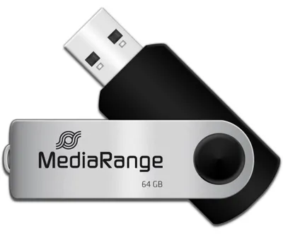 Produktbild von MediaRange 64GB USB 2.0, 64 GB, USB Type-A / Micro-USB, 2.0, 13 MB/s, Drehring, Schwarz, Silber