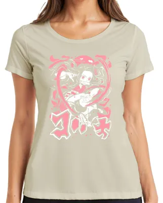Produktbild von Nezuko Kimetsu no Yaiba Dämonenmädchen Bambus Kampfpose Rosa Damen T-Shirt, Natur, L