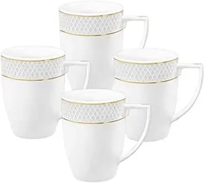 Zdjęcie produktu dla Zestaw 4 filiżanek Wilmax 320 ml, białe z złotym brzegiem, porcelana, WL-880102431/A4