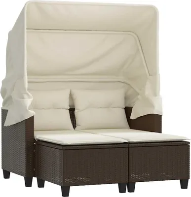 Produktbild von vidaXL Gartensofa 2-Sitzer mit Dach und Hockern Braun Poly Rattan