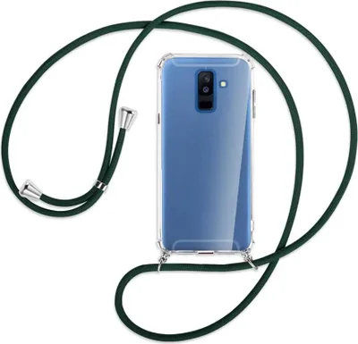 Produktbild von Handykette Backcover-Schutzhülle mit Band (Metall silberfarben) für Samsung Galaxy A6 Plus 2018 / J8 - dunkelgrün