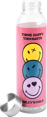Produktbild von Smileyworld Trinkflasche aus Glas - Smiley Flasche Wasserflasche 500 ml Pink