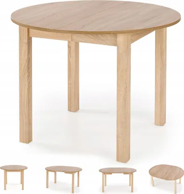 Produktbild von Runder Ausziehbarer Tisch für Esszimmer - 102-142 cm Durchmesser - Eiche Sonoma - Für 4–6 Personen - Küchentisch
