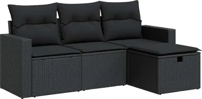 Obrázok produktu pre vidaXL 4-dielna záhradná sedacia súprava s vankúšmi Black Poly Rattan