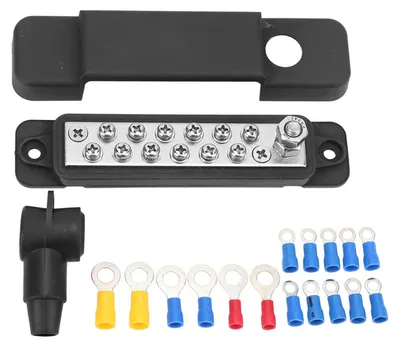 Verteilerblock 12-polig 180A mit 16 Ringkabelschuhen Schwarz