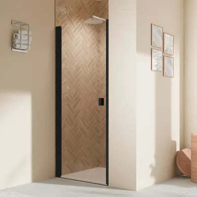 Produktbild von Duschtür in Nische mit Drehtür BREUER Elana 2.0 80 cm Profil schwarz Glasdekor Intima Türanschlag links