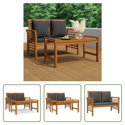 Produktbild von The Living Store 2-tlg. Garten-Lounge-Set mit Dunkelgrauen Kissen Massivholz