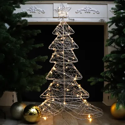 Produktbild von Silberdraht-Tannenbaum 100 cm mit 80 LED warmweiß 16 LED blinkend