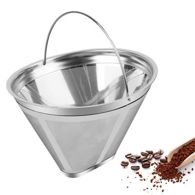 Productafbeelding van Koffiefilter maat 4 - Herbruikbaar permanentfilter van roestvrij staal met handvat - Geschikt voor handmatig koffiezetten - Wasbaar