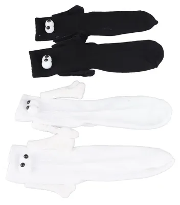 Image de Lot de 2 paires de chaussettes rigolotes 3D représentant un couple de poupées magnétiques, se tenant la main, noir et blanc