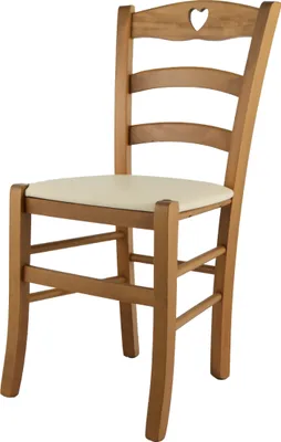 Produktbild von t m c s Tommychairs - Stuhl CUORE für Küche und Esszimmer, Robuste Struktur aus lackiertem Buchenholz im Farbton Eichenholz und gepolsterte Sitzfläche mit Kunstleder in der Farbe Elfenbein bezogen
