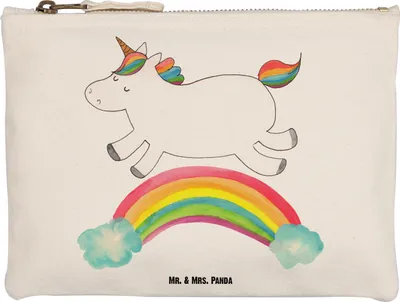 Produktbild von Mr. & Mrs. Panda Schlampermäppchen Einhorn Regenbogen Größe M - Weiß - Geschenk, Einhornpower, pencil case, Kulturtasche, Glitzer, Unicorn, Federmappe, Federtasche