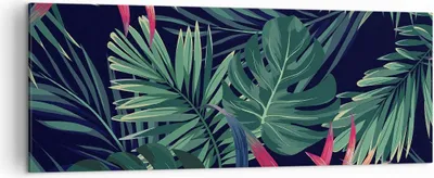 Produktbild von Bild auf Leinwand - Leinwandbild - Einteilig - Exotisch Blumen Blätter - 140x50cm - Wand Bild - Wanddeko - Wandbilder - Leinwanddruck - Bilder - Wanddekoration - Leinwand bilder - AB140x50-4308