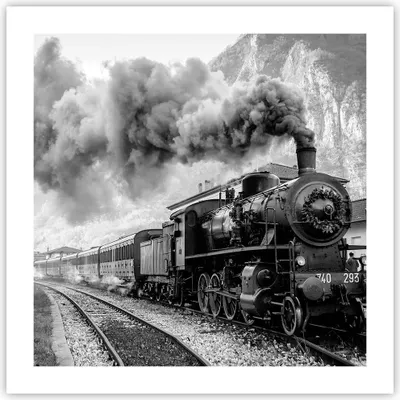 Produktbild von Poster - Poster ohne Rahmen - Zug Schwarzweiß Rauch - 50x50 cm - Wand Bild - Wanddeko - Wandbilder - Kunstposter - Wandposter - Bilder - Kunstdruck - Wanddekoration - Wandbild - P2XAC50x50-4315