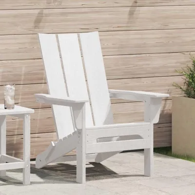 Produktbild von Weißer, klappbarer Adirondack-Stuhl, 80,5 x 74,5 x 92 cm, aus HDPE für Terrasse, Hinterhof und Garten
