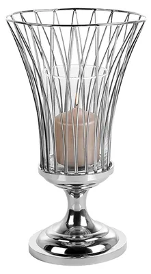 Produktbild von FINK Windlicht ALLEGRA mit Glas - Laterne aus Edelstahl vernickelt, silberfarben glatt, H 43 cm, Ø 25 cm, Tischdeko