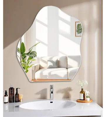 Image de Miroir mural asymétrique, dimensions 38 x 47,8 cm, verre HD, adhésif, forme irrégulière
