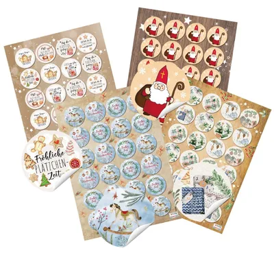 Produktbild von Logbuch-Verlag 96 Frohe Weihnachten Sticker mit Nikolaus Aufkleber zum Zukleben von Geschenktüten rund 4 cm
