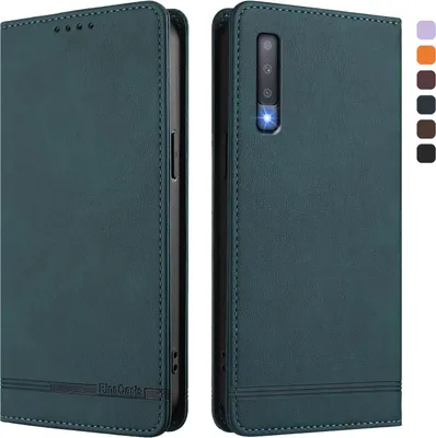 Produktbild von Hülle für Samsung Galaxy A7 2018, Retro Kunstleder Ständer Klapphülle mit Kartenfächer und Magnetische Grün