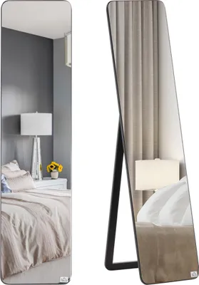 Image de HOMCOM Grand miroir pleine longueur rectangulaire, 37 x 160 cm - miroir sur pied ou mural - pour chambre à coucher, salon et dressing, bois aspect Noir