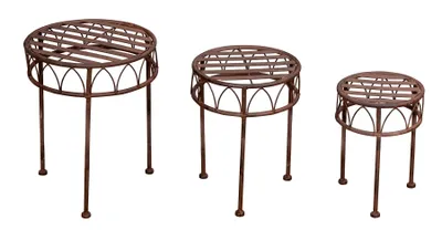 Produktbild von 3er Set Blumenhocker Metall Rost Pflanzenständer Braun Rund Tisch Garten Deko