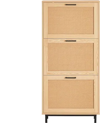Zdjęcie produktu dla FSR155-N, wąska szafka na buty z 3 klapami, 6 półek, ciemny khaki