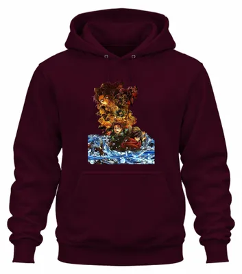 Immagine prodotto di Kimetsu no Yaiba Demon Slayer Tanjiro Nezuko Zenitsu Inosuke Felpa con cappuccio unisex, bordeaux, XXL