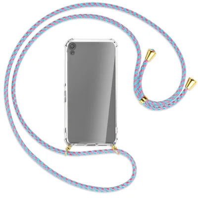 Produktbild von Handykette Backcover-Schutzhülle mit Band (Metall goldfarben) für Sony Xperia XA - pink/mint
