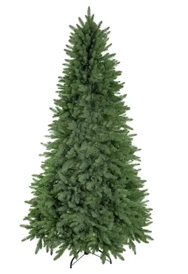 A full artificial Christmas tree on a stand, isolated on a white background.