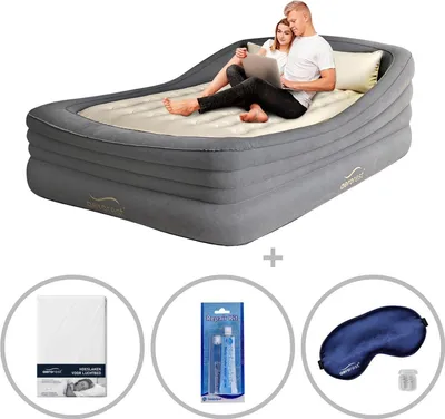 Produktbild von AeroRest Prime Rahmen-Luftmatratze für 2 Personen – Extra lang | 210 cm | Inklusive passendem Bettbezug + 2 Schlafmasken + Reparaturset