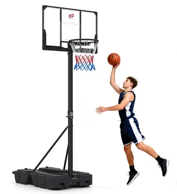 Immagine prodotto di KOMFOTTEU, canestro da basket per esterni, struttura regolabile in altezza da 230 a 305 cm, con pannello posteriore resistente agli urti. Impianto da basket per esterni con base riempibile e 2 ruote
