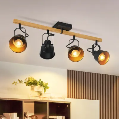 Zdjęcie produktu dla ZMH Reflektor Sufitowy 4 Płomienny Czarny Lampa Sufitowa Vintage Obrotowa 350° MAX.25W Gniazdo E14 Industrialny reflektor do salonu Sypialnia Biuro (bez żarówki)