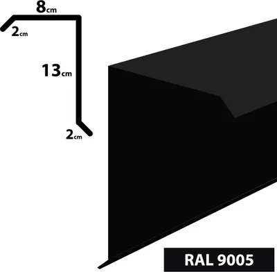 Produktbild von 1m Ortgangblech I Ortblech Windblech pulverbeschichtetes 0,5 Zuschnitt 250mm (20x80x130x20) RAL-9005 Schwarz