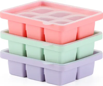 Produktbild von 3 Eiswürfelformen, Eiswürfelschale, Eiswürfelform – Eiswürfelschale mit Deckel, 6 Eiswürfelschalen, Pink, Grün, Lila